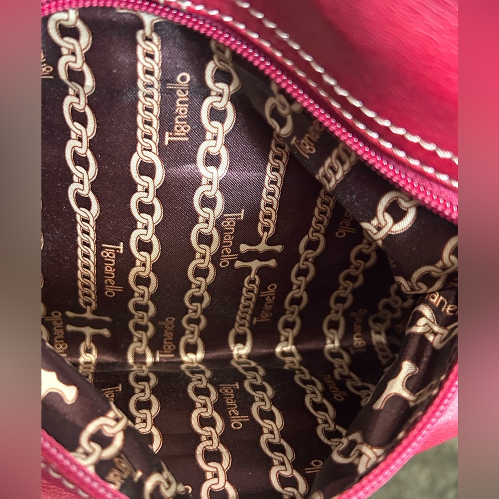 Tignanello Leather Y2K Red Shoulder Bag w Silver Accent Buckle Pockets Stunning - Picture 6 of 14